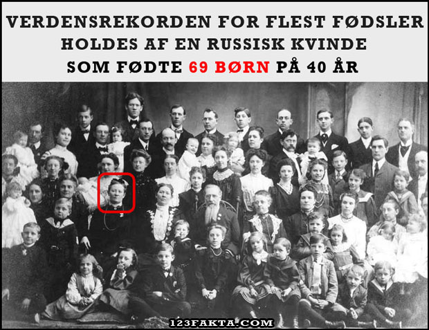 Den russiske kvinde Fru Vassilyev gennemgik 27 fødsler og fik 69 børn