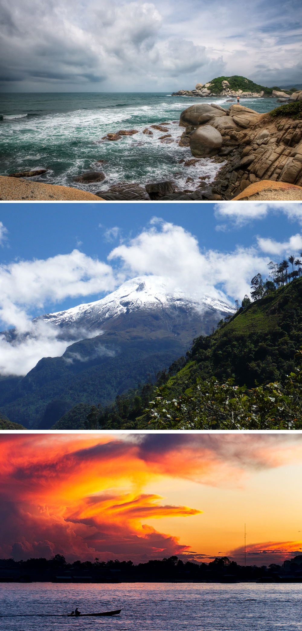 Fakta: Colombias landskab består af hav, bjerge, floder og regnskov.
